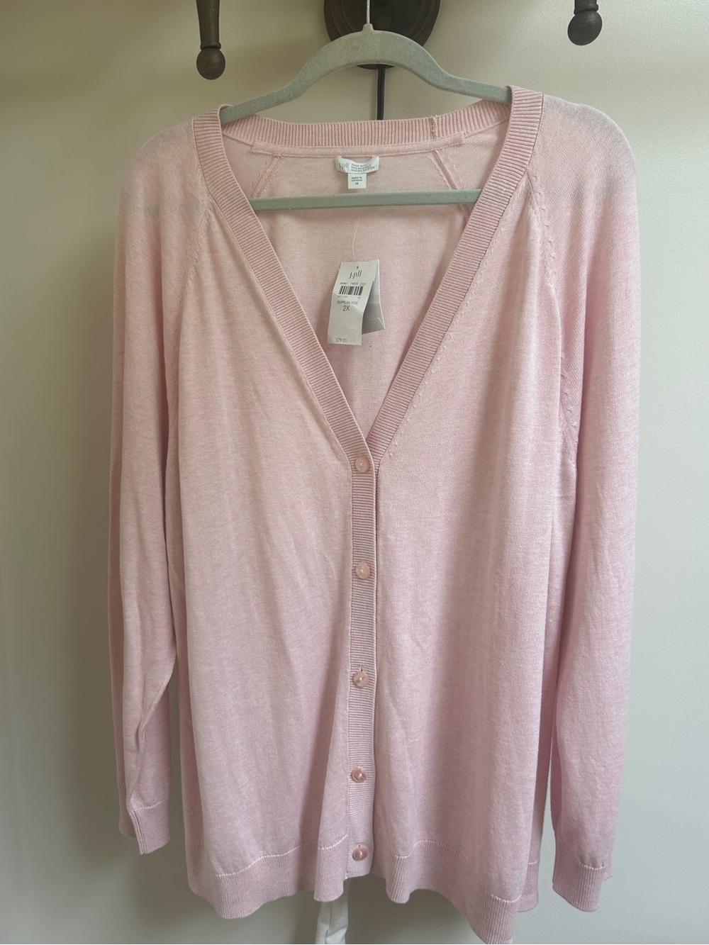 J. Jill Light Pink V-Neck Button-Front Cardigan